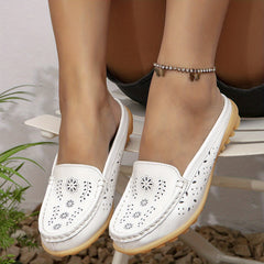 Women's Hollow Out Mules Flat Backless Loafers Slip On Shoes