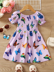 Toddler Girls Colorful Butterfly Graphic Princess Dress For Party