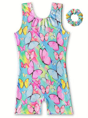 Girls Tie Dye Butterfly Gymnastics Outfit Sleeveless Dance Suit