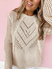 Cut Out Crochet Sweater Long Sleeve Knit Cover Up Top