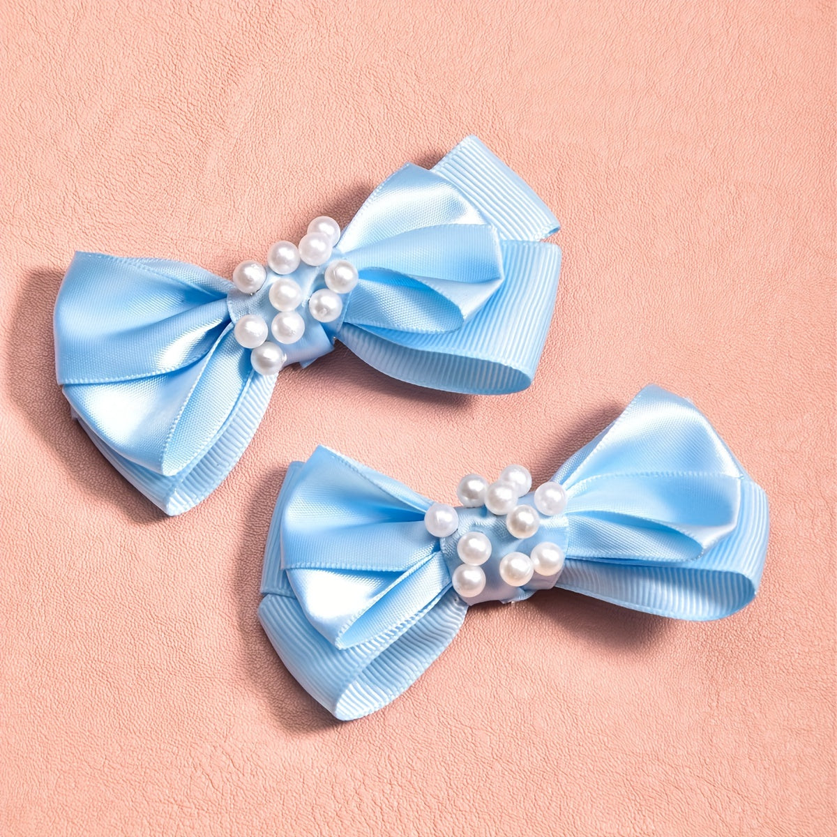 2pcs Pearl Ribbon Bow Hair Clips Girls Accessories