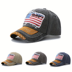 Vintage Flag Baseball Cap Embroidery Washed Distressed Sun Hat Unisex