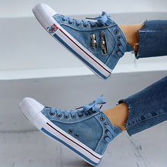 Women's Skull Zipper Denim High Top Sneakers