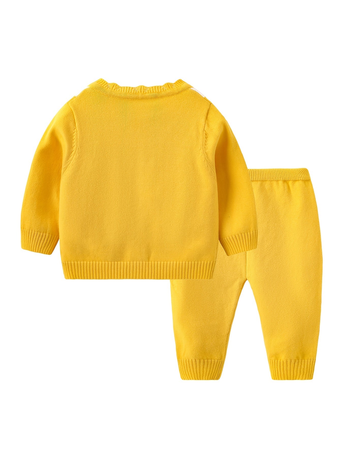 2pcs Baby Girls Knit Cardigan & Pants Set Cartoon Embroidery Long Sleeve