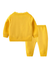 2pcs Baby Girls Knit Cardigan & Pants Set Cartoon Embroidery Long Sleeve