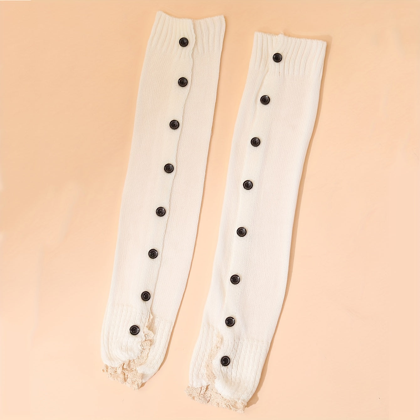 Lace Trim Leg Warmers Warm Buttons Knitted Socks