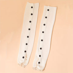 Lace Trim Leg Warmers Warm Buttons Knitted Socks