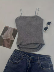 Solid Knitted Cami Top Round Neck Sleeveless Cami Top