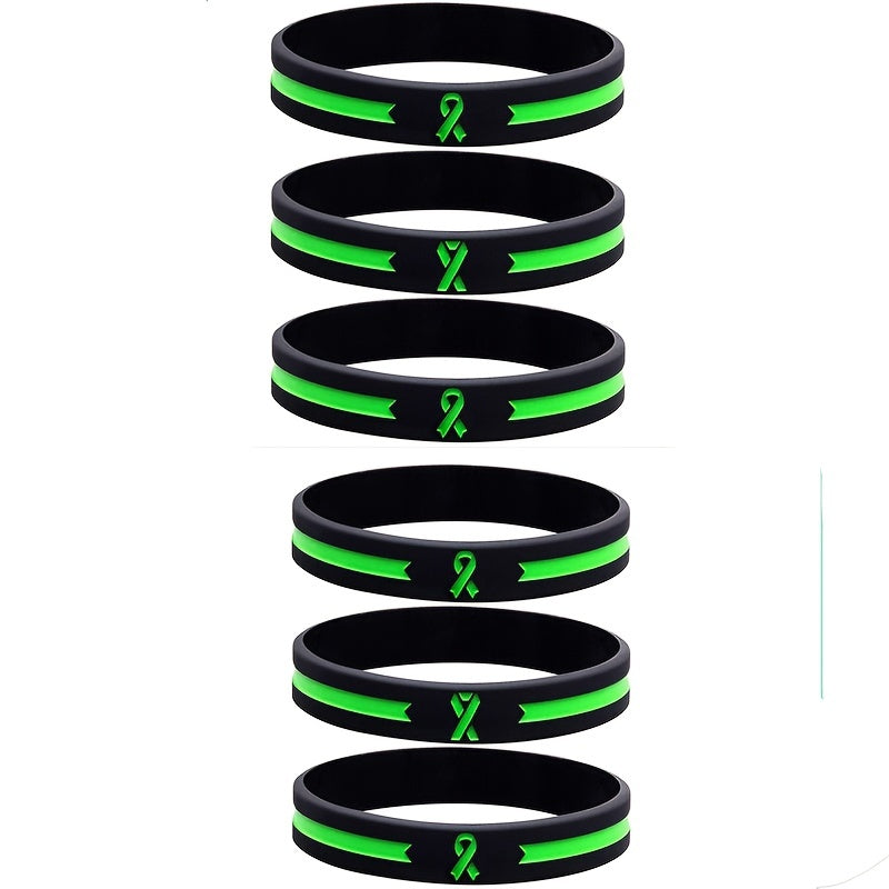 Green Awareness Ribbon Thin Line Rubber Bracelet Silicone Wristband