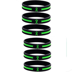 Green Awareness Ribbon Thin Line Rubber Bracelet Silicone Wristband
