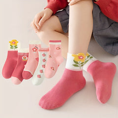 Girl's Cartoon Floral Knitted Socks Cotton Soft Crew Socks