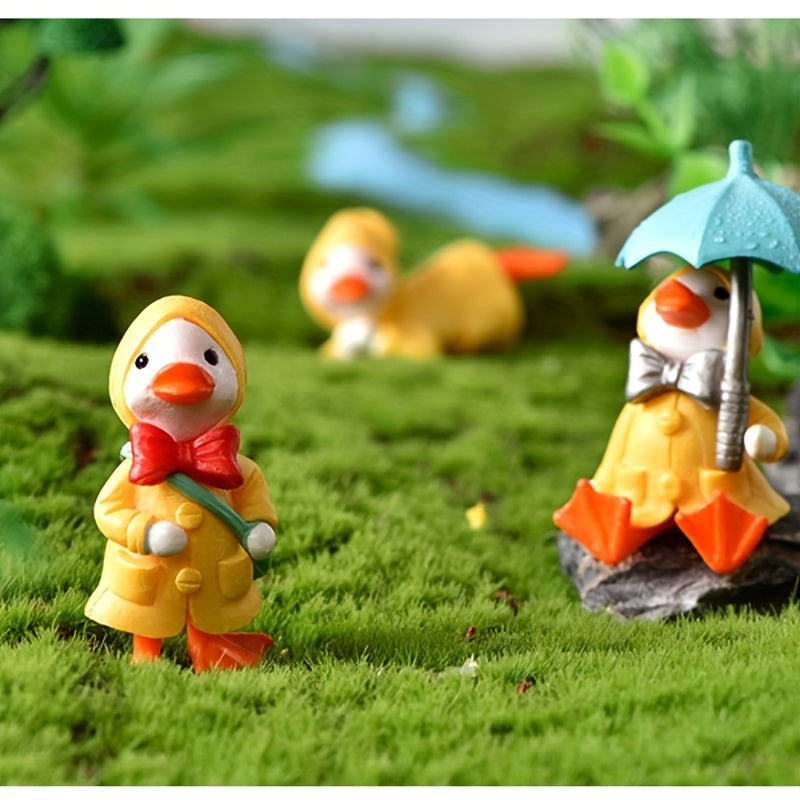 4pcs Mini Resin Ducks Statue Figurines for Garden Decor