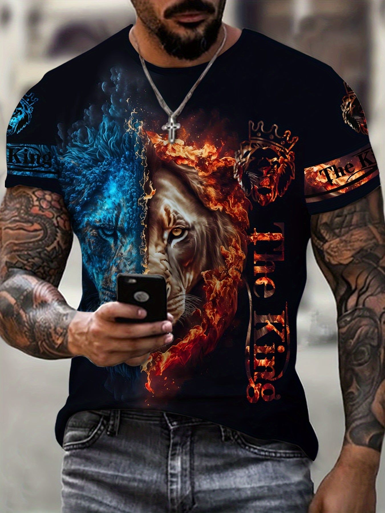 Lion 3D Print Men's Novelty Short Sleeve T-shirt Street Style Summer Clothing