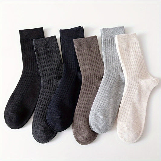 5 Pairs Men's Solid Crew Socks Breathable Comfy Casual Unisex Socks