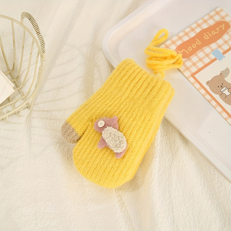 Kids Cartoon Gloves Winter Warm with Neck Hanging Rope