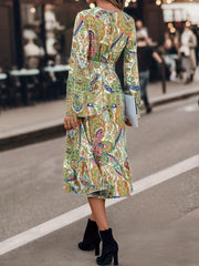 Boho Dress Paisley Floral Print V Neck Maxi Dress