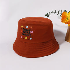 Smiling Face Print Fisherman Cap Cartoon Coffee Bucket Hat