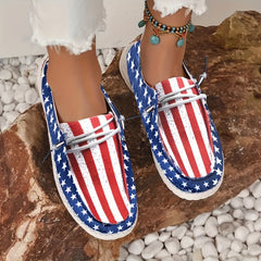 Women's Patriotic Boat Shoes Star Stripe Canvas Lace Sneak