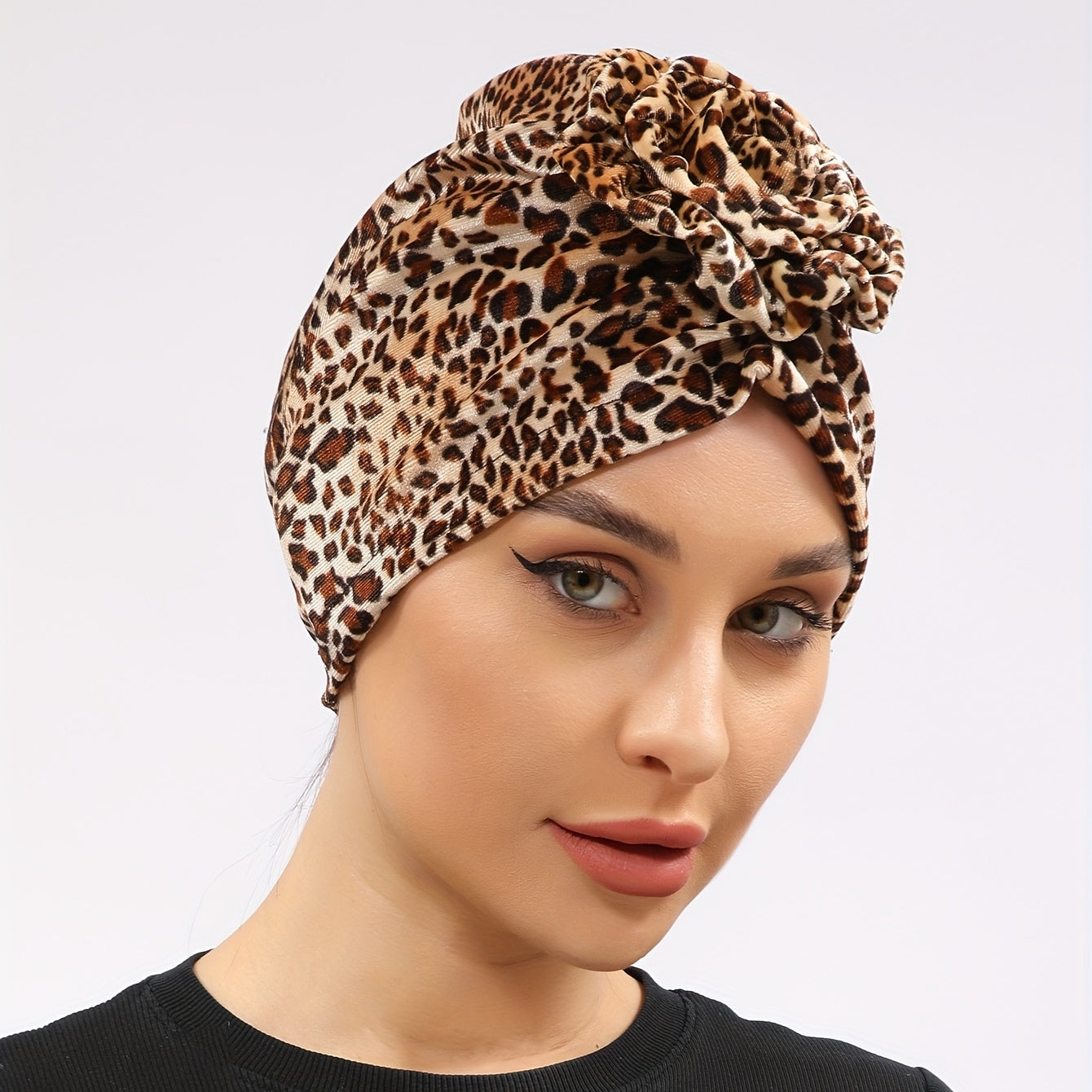 Leopard Print Flower Turban Breathable Bandana Casual Hijab Hat Elastic Beanie