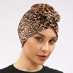Leopard Print Flower Turban Breathable Bandana Casual Hijab Hat Elastic Beanie