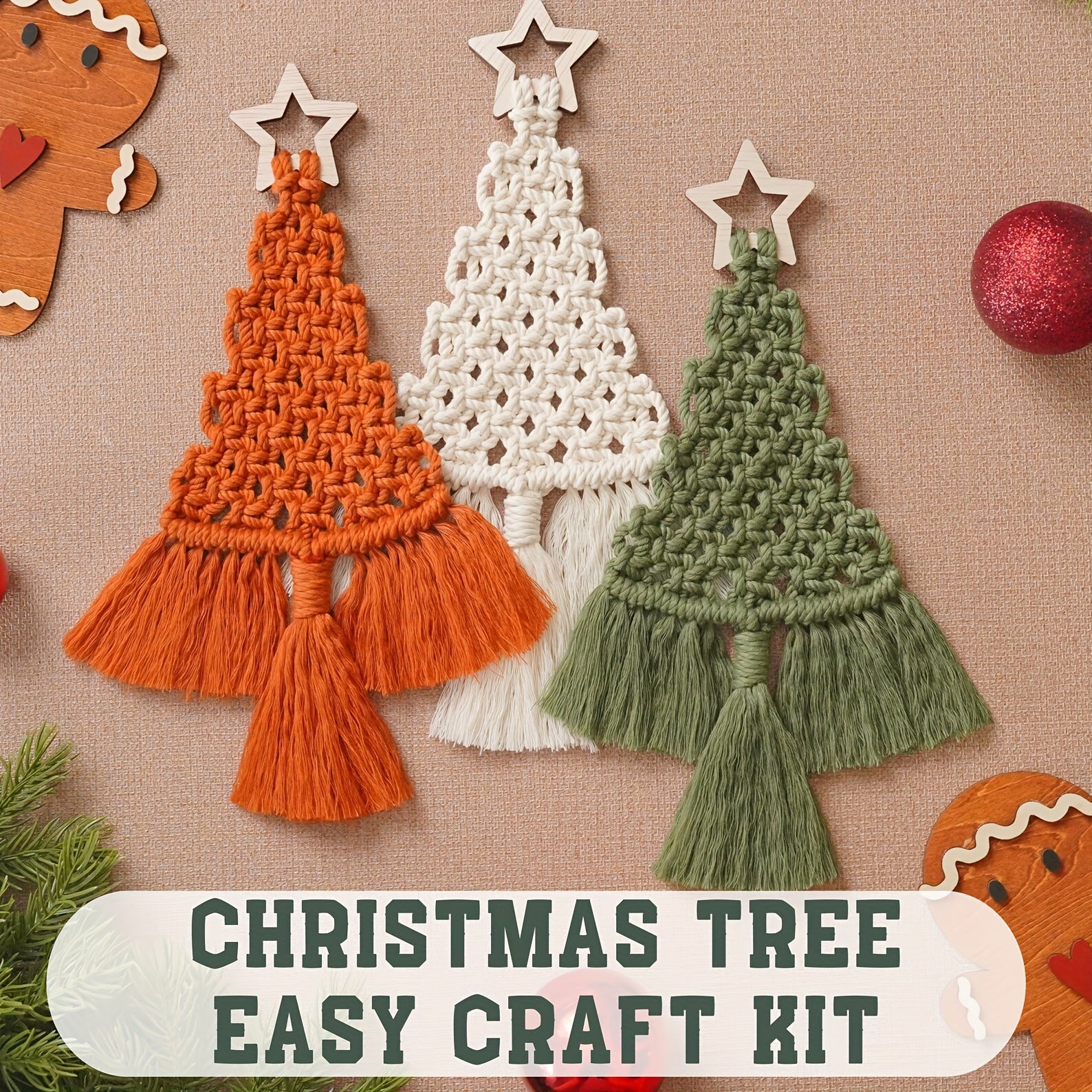 3pcs Macrame Christmas Tree DIY Kit, Perfect Gift for Friends and Family
