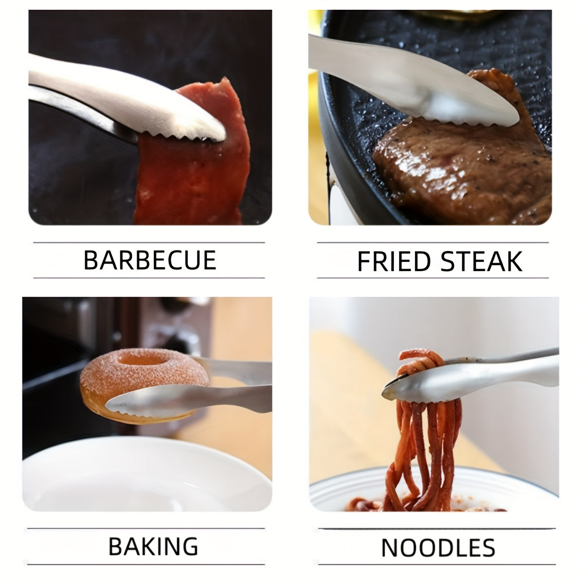 Stainless Steel Food Tongs, Anti-scalding BBQ Clip, Salad & Grilling Tongs