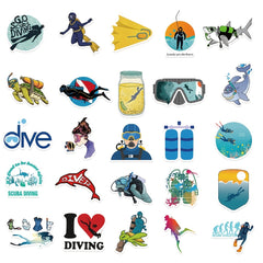 50pcs Diving Sign Waterproof Stickers for Phone Laptop Luggage Ipad Hand Bill