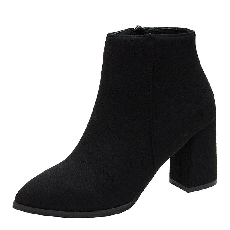 Chunky Heel Ankle Boots Pointed Toe High Heels