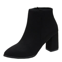 Chunky Heel Ankle Boots Pointed Toe High Heels