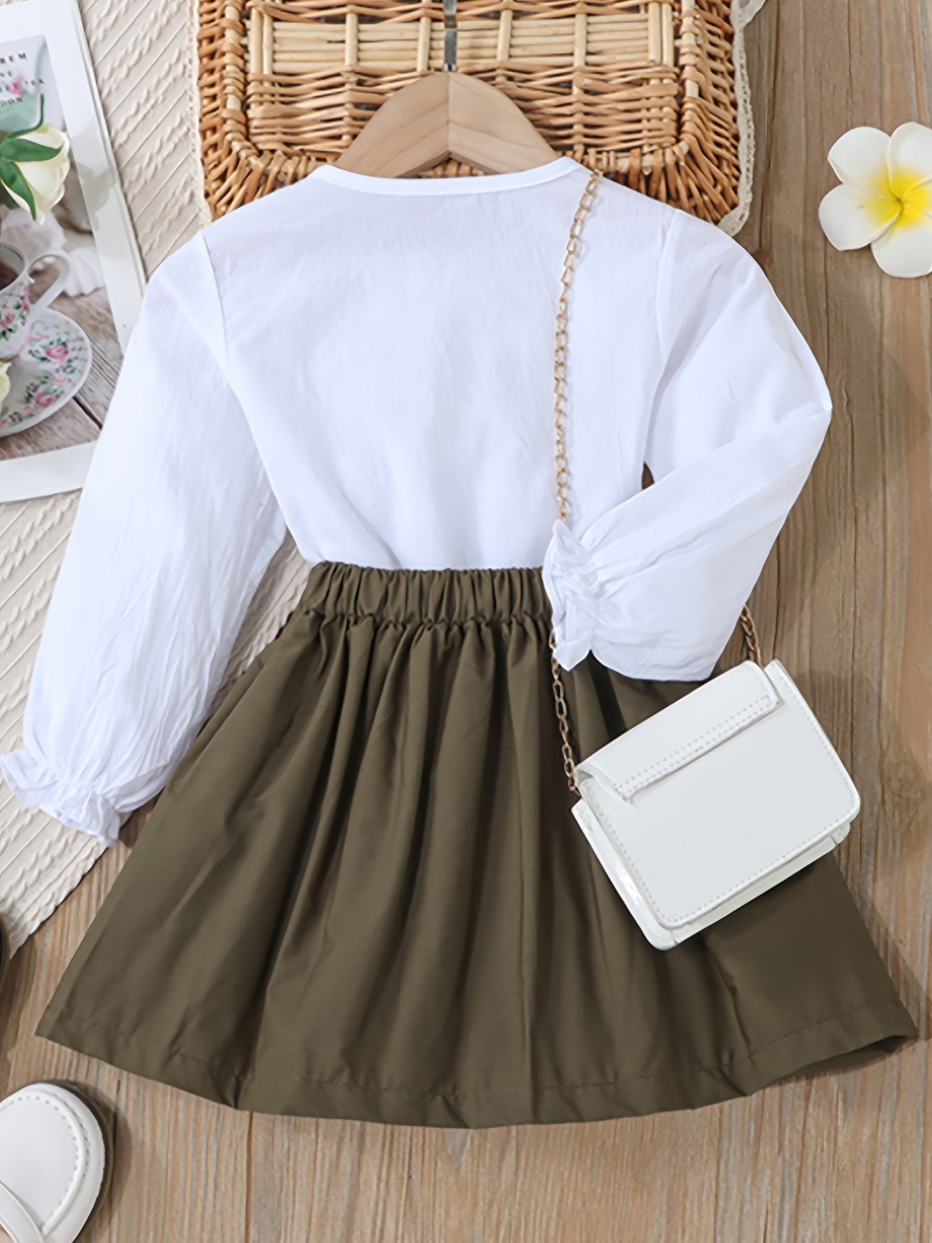 Toddler Girls Autumn Shirt and Vintage Skirt Outfit
