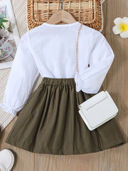 Toddler Girls Autumn Shirt and Vintage Skirt Outfit