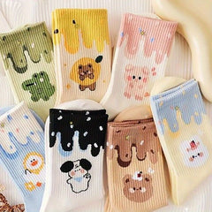 7 Pairs Cartoon Print Socks Women's Mid Tube Stockings