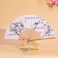 Floral Handheld Fan Chinese Style Folding Fan Silky Bamboo Tassel