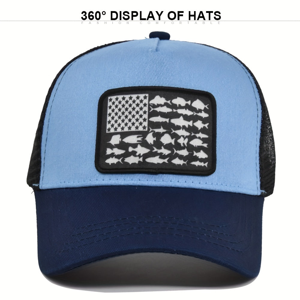 USA Flag Patch Baseball Cap Mesh Trucker Hat Sunscreen Sports Hat