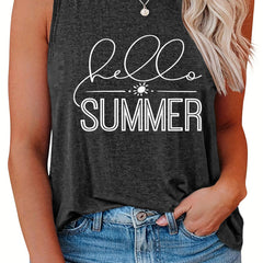 Sun & Letter Print Round Neck Tank Top