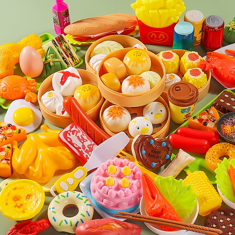 Kids Kitchen Toy Set Snacks, Steamed Buns, Breakfast, Hamburger, Fruit, Pizza