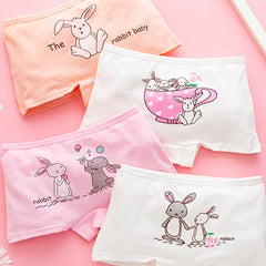 4pcs Girls Rabbit Print Stretch Shortie Brief Soft Cotton Underwear