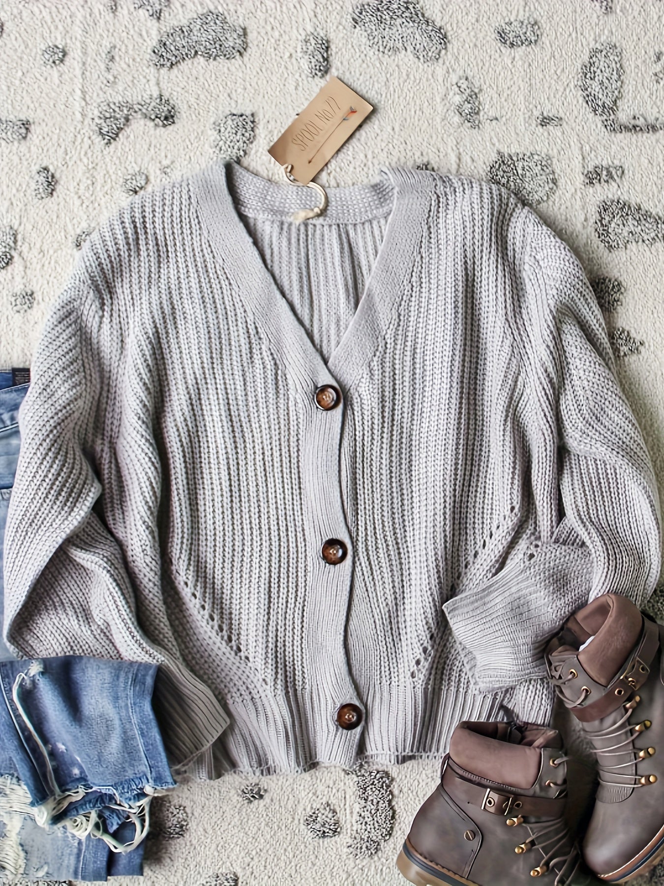 Solid Button Up Long Sleeve Cardigan