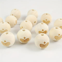 5pcs 20mm Log Laser Engraved Wooden Beads - Loose Beads