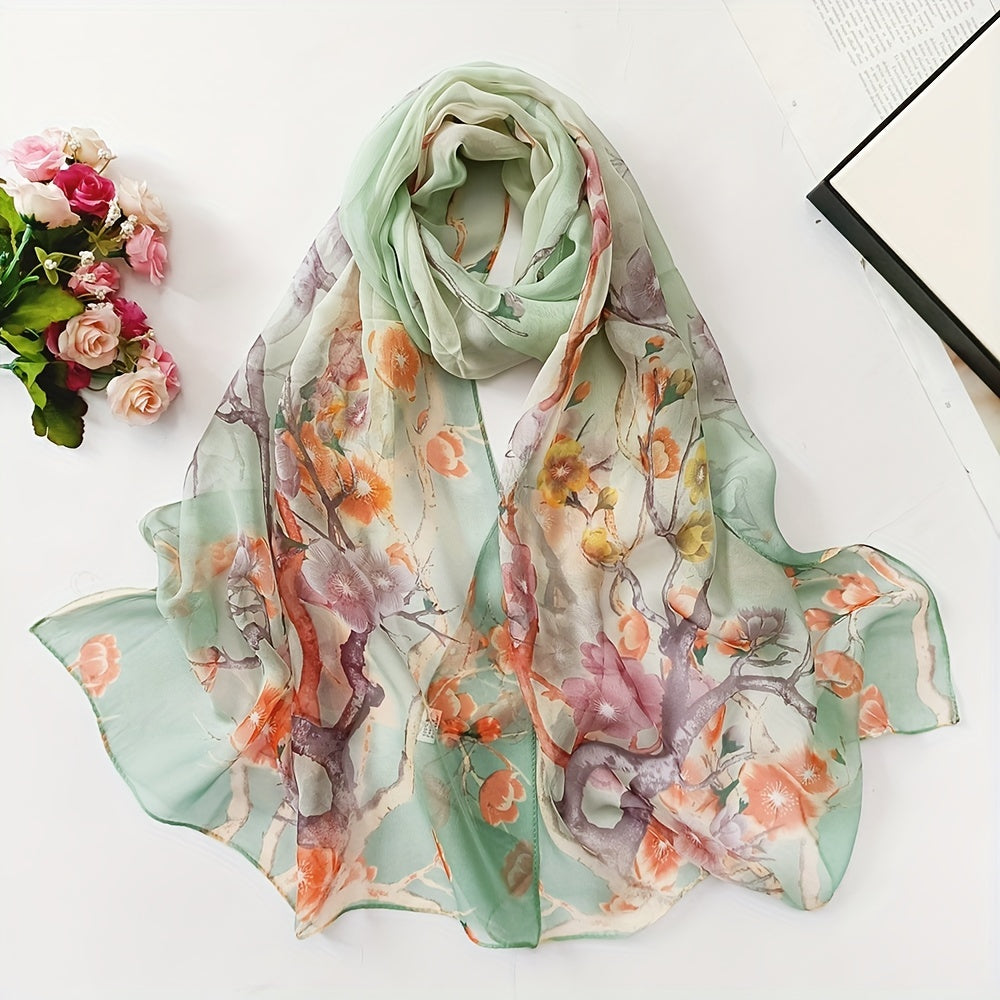 Soft Chiffon Scarf Breathable Printed Shawl Wrap Travel Sunscreen Scarf