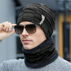 Men's Winter Knitted Woolen Hat & Warm Scarf Set