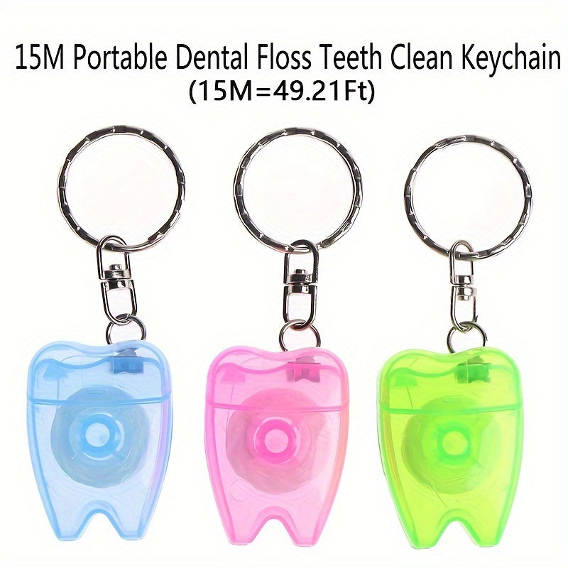 Portable Dental Floss Teeth Cleaning Keychain 15M 49 21Ft Outdoor Camping Travel