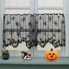 Lace Spider Cafe Curtain Halloween Tiers Short Curtain for Home Decor