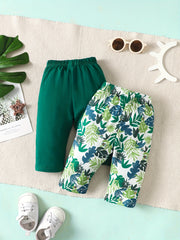 2pcs Baby Boy Green Plant Printed Leggings Cotton Trousers