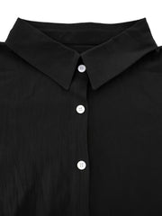 Maxi Shirt Dress Roll Up Sleeve Button Up Collar