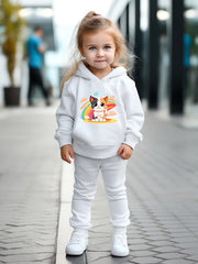 Rainbow Kitty Print Hoodies Pants Set For Kids