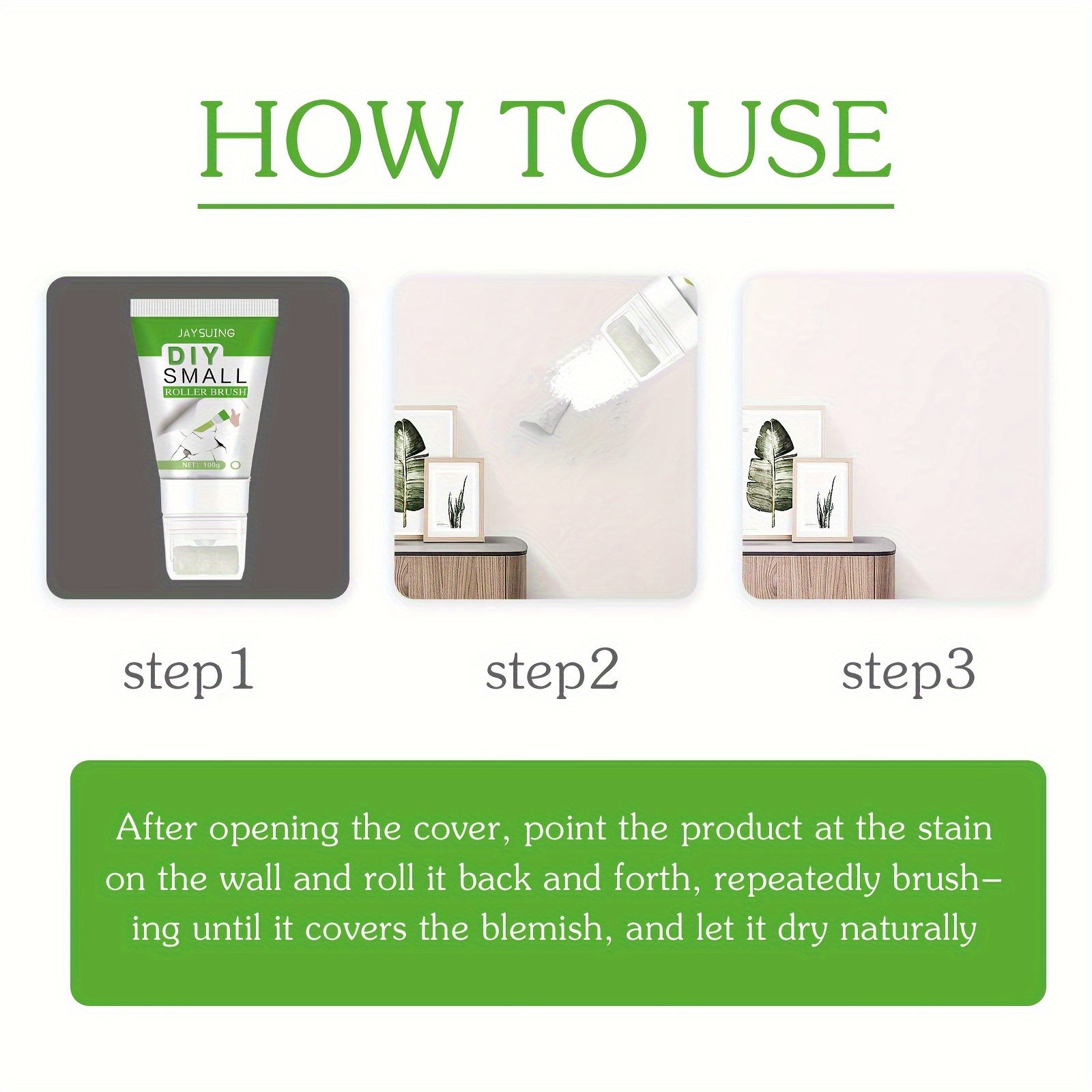 Non-Toxic Small Roller Brush for Wall Repair Paint Covering - 100g