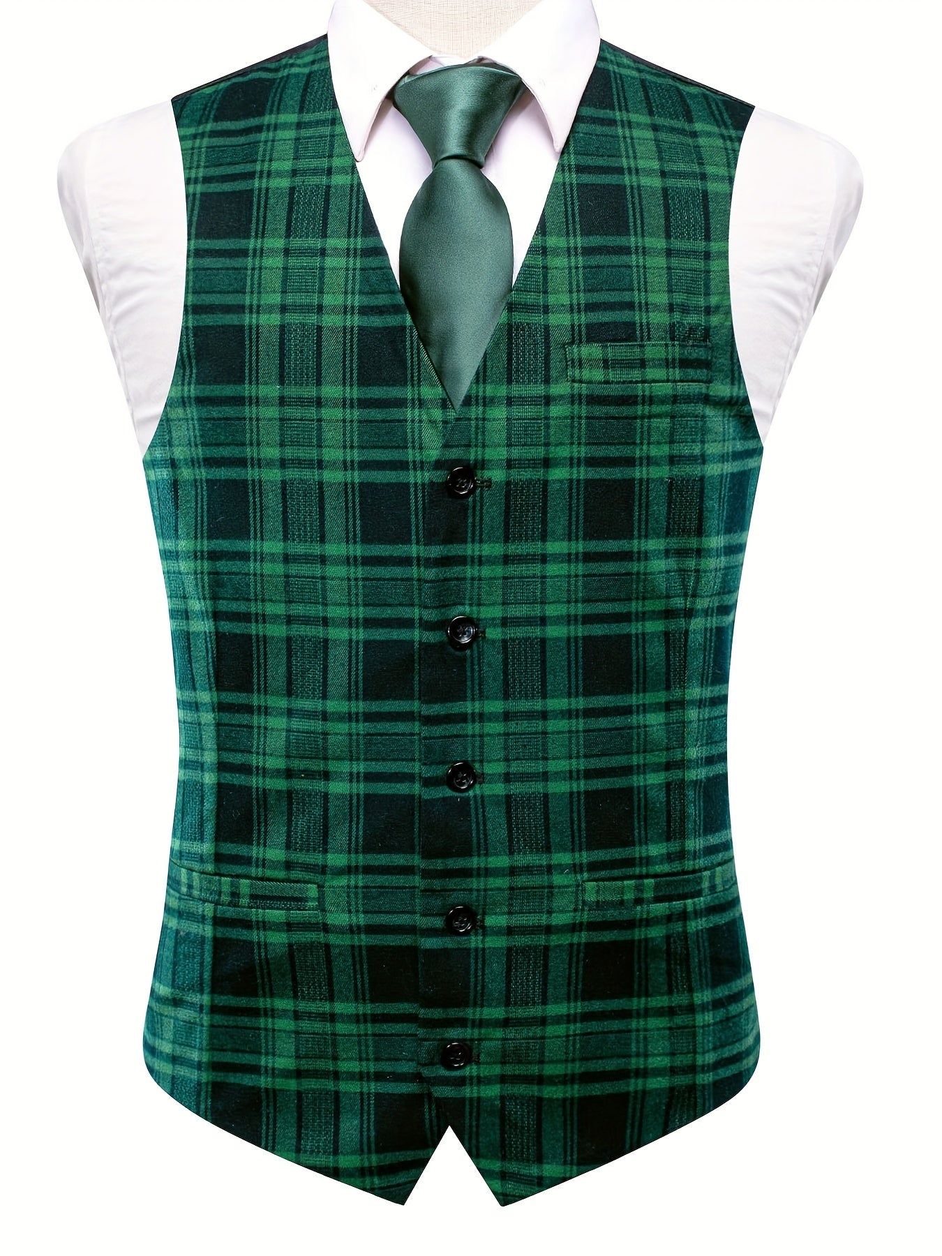 Plaid V Neck Waistcoat Men's Retro Style Single Breasted Vest