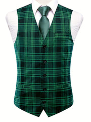 Plaid V Neck Waistcoat Men's Retro Style Single Breasted Vest