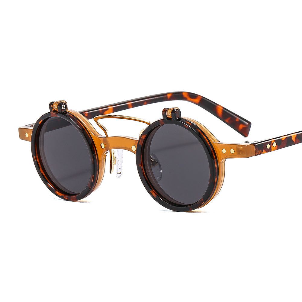 Round Frame Punk Double layer Flip Sunglasses Retro Outdoor Sunshade Decoration